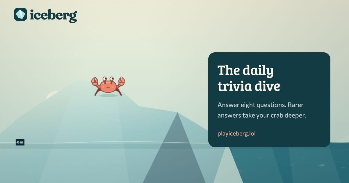 The Iceberg game scene: a coral crab on an iceberg above an illustrated ocean.